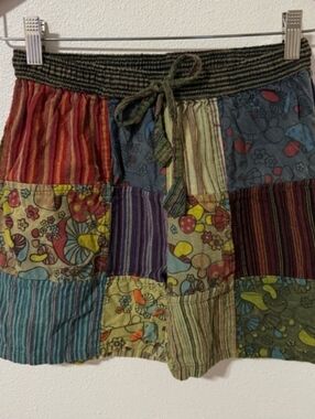 Kathmandu Mushroom Patchwork Cotton Shorts Multicolor Stripe Pocket Drawstring